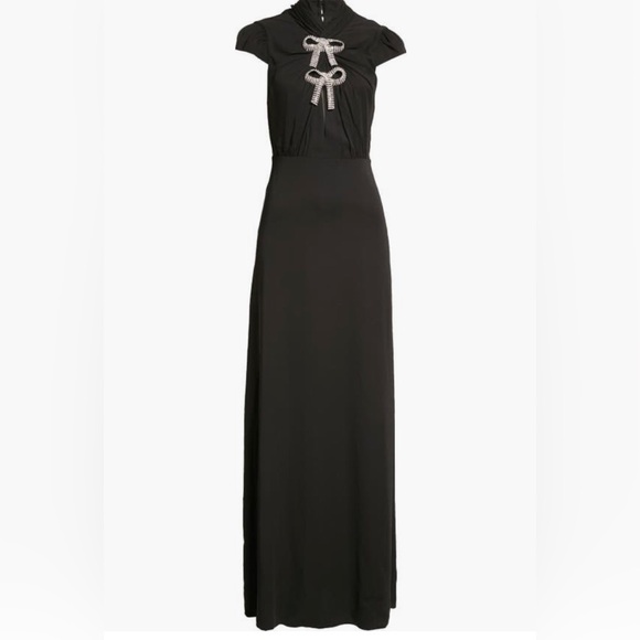 NWT $585 Self-Portrait Crystal Bow Cutout Stretch Crepe Gown, BLACK, size 6! - Picture 5 of 6